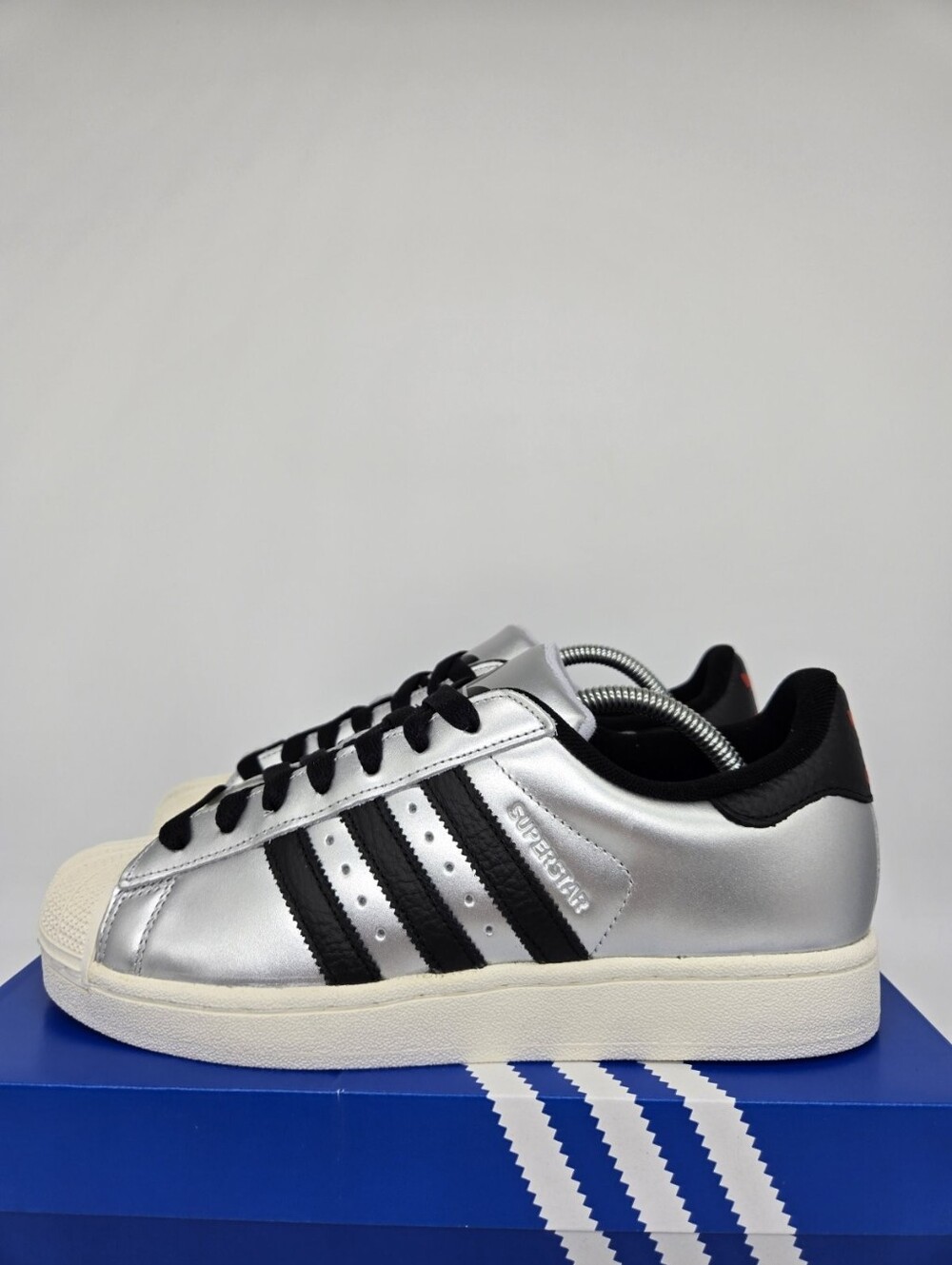 adidas Women's Superstar II KI2005 Silver Metallic Black Shoes Size 9
